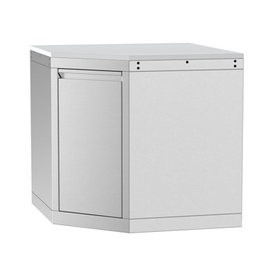 Armoire de coin pour la cuisine d'extérieur 135 degrés en acier inoxydable 304 avec comptoir en quartz blanc Sera C, connecteur modulaire pour îlots en L et en U