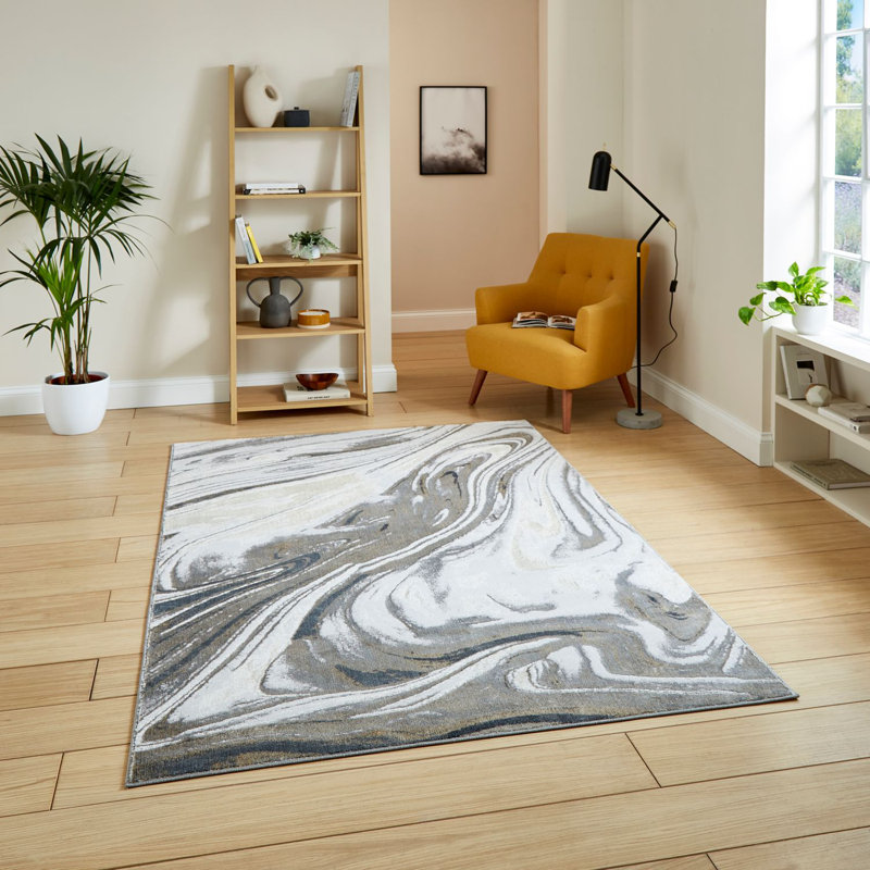Daiki Machine Woven Silver Area Rug, Rectangle 80 x 150cm