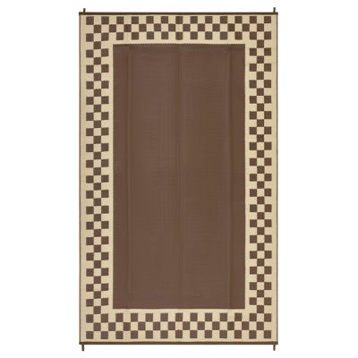 Reversible Outdoor Area Rug, 8' x 10', Waterproof Woven Plastic Straw with Geometric Border, Lightweight & Easy-Clean Design for Patio, Deck, Balcony or Beach
