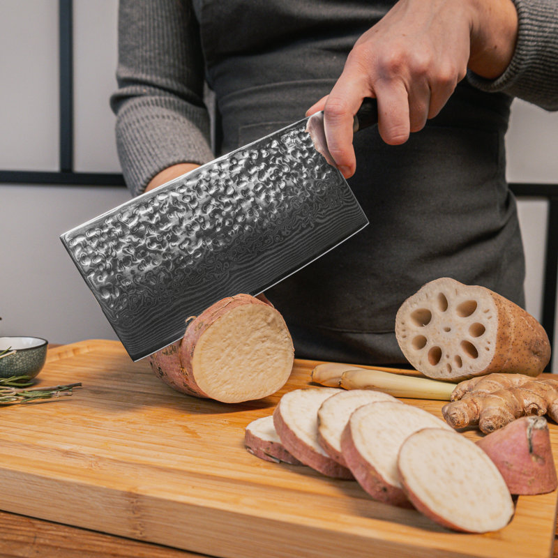 Damascus Steel Cleaver with Bamboo Saya and Bamboo Box - 19 cm (7,5 inches) blade