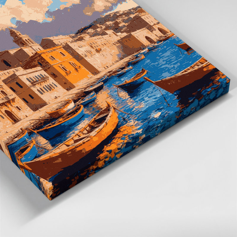 Art mural sur toile brun avec villes de Malte, H 16 po x l 16 po