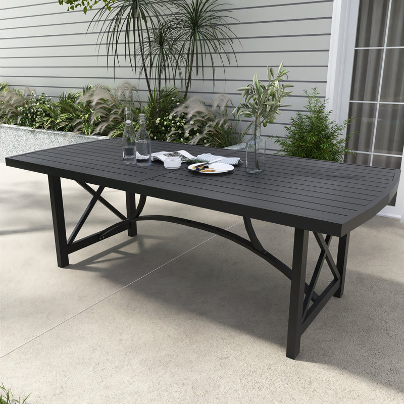 Table de salle à manger rectangulaire en aluminium avec trou pour parasol l 88,4 "x P 40,2"