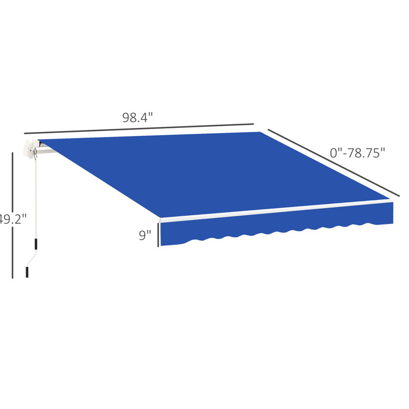 8' X 7' Patio Retractable Awning, Blue - Manual Sun Shade Deck Window Cover Adjustable For Sunlight Control Shielding