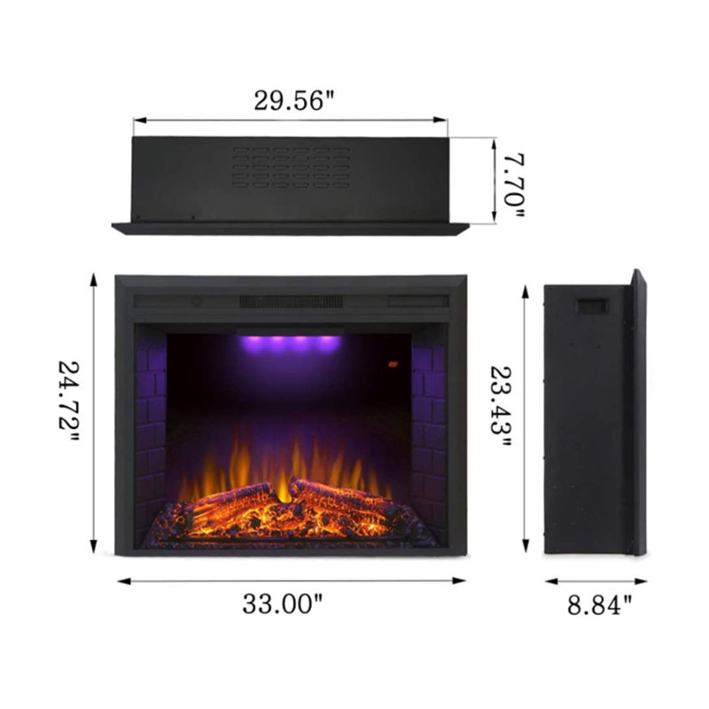 Mateas Electric Fireplace Insert, Christmas Fireplace Heater with Overheating Protection, Fire Crackling Sound, Remote Control, 750/1500W, Black