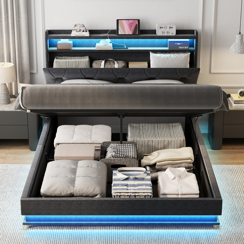 Base de lit avec rangement Lift Up, gris, Lit simple