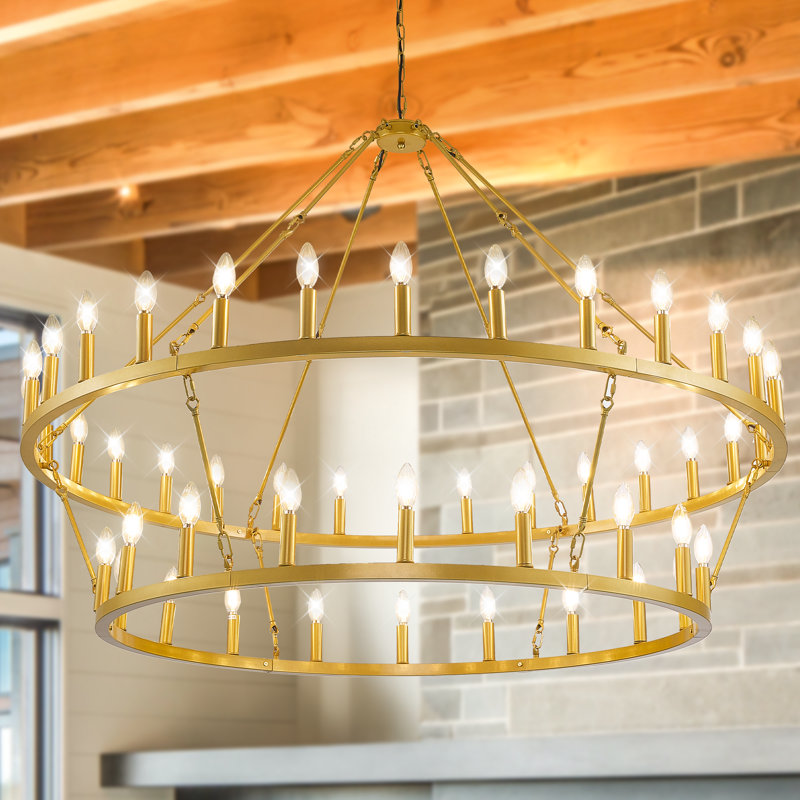 Lustre 48 lumières en acier inoxydable, Doré