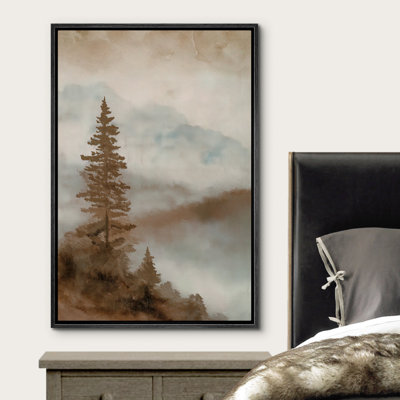 Woodland Forest Landscape Misty Forest Mountain Landscape Modern Minimalist Nature Farmhouse Wall Pictures, Giclee Canvas Digital Print Framed Wall Art