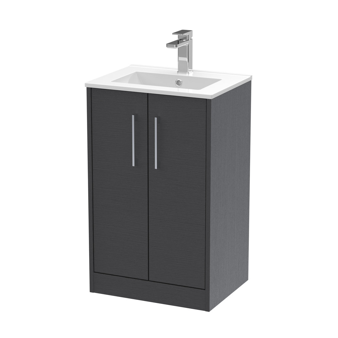 Hudson Reed Graphite Grey Juno Woodgrain Floor Standing 2 Door Vanity Unit And Minimalist Ceramic Basin | | Mdf | 500Mm - Image 3