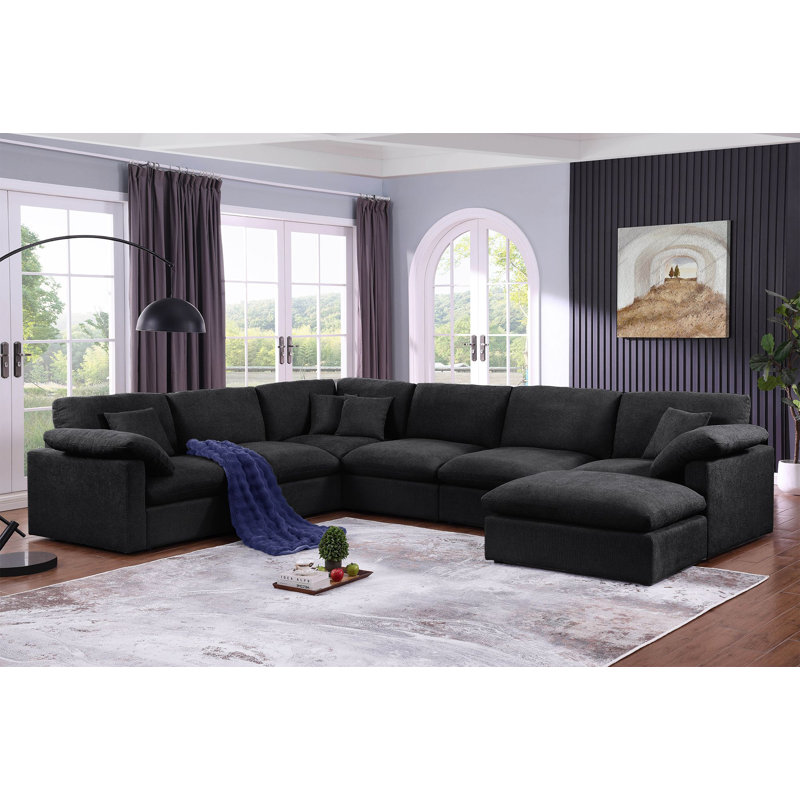 Canapé modulaire réversible en coin Shariff, Mélange de polyester noir