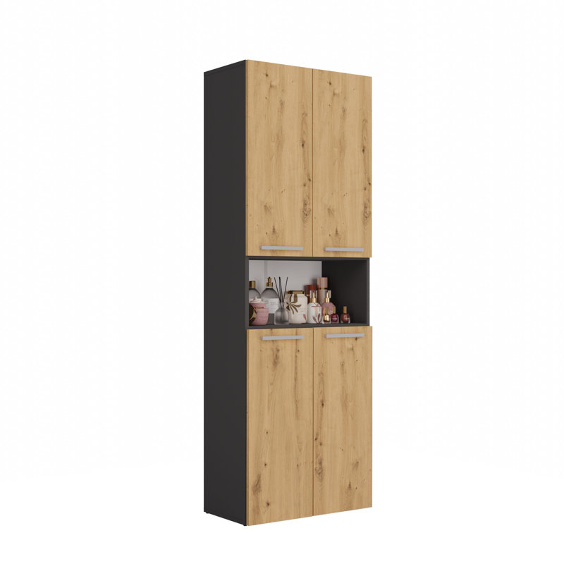 Cambree Linen Cabinet, Black/Oak