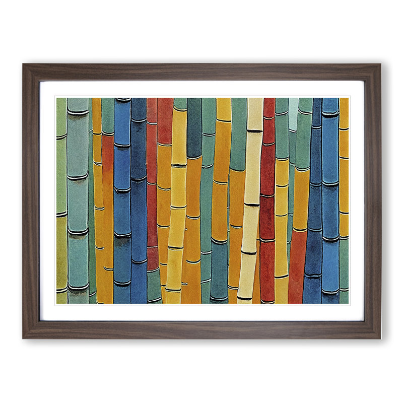 Abstract Watercolour Bamboo - Framed Print, 25cm H x 34cm W x 2cm D, Walnut