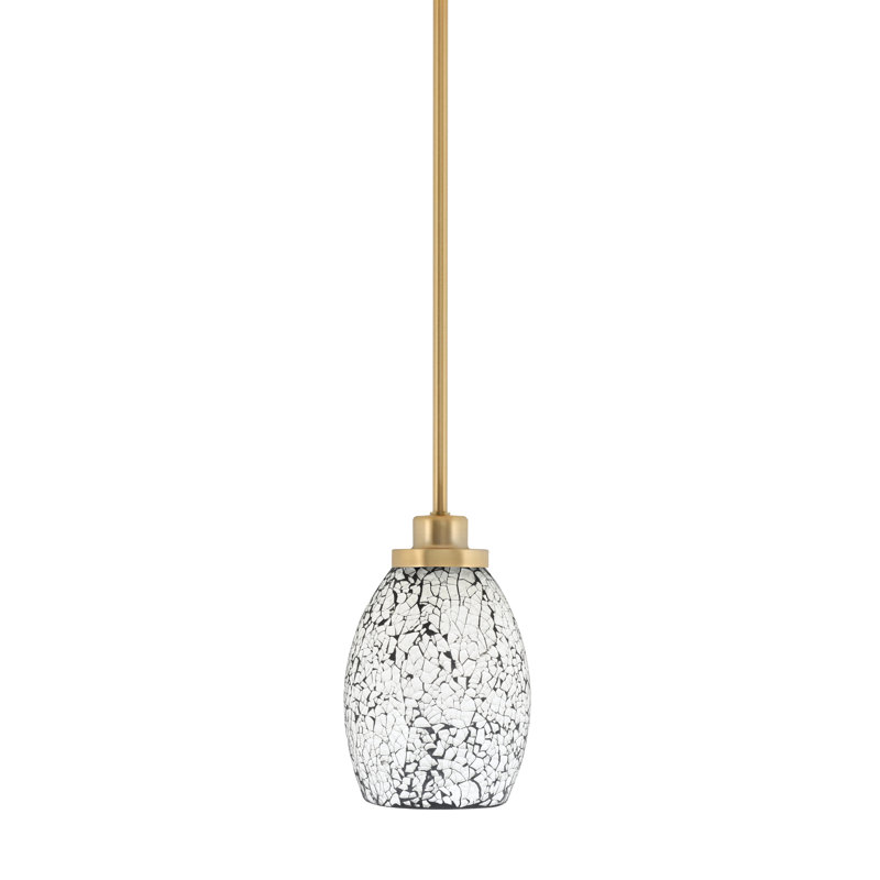 Odyssey Stem Hung Mini Pendant Shown In New Age Brass Finish With 5" Black Fusion Glass