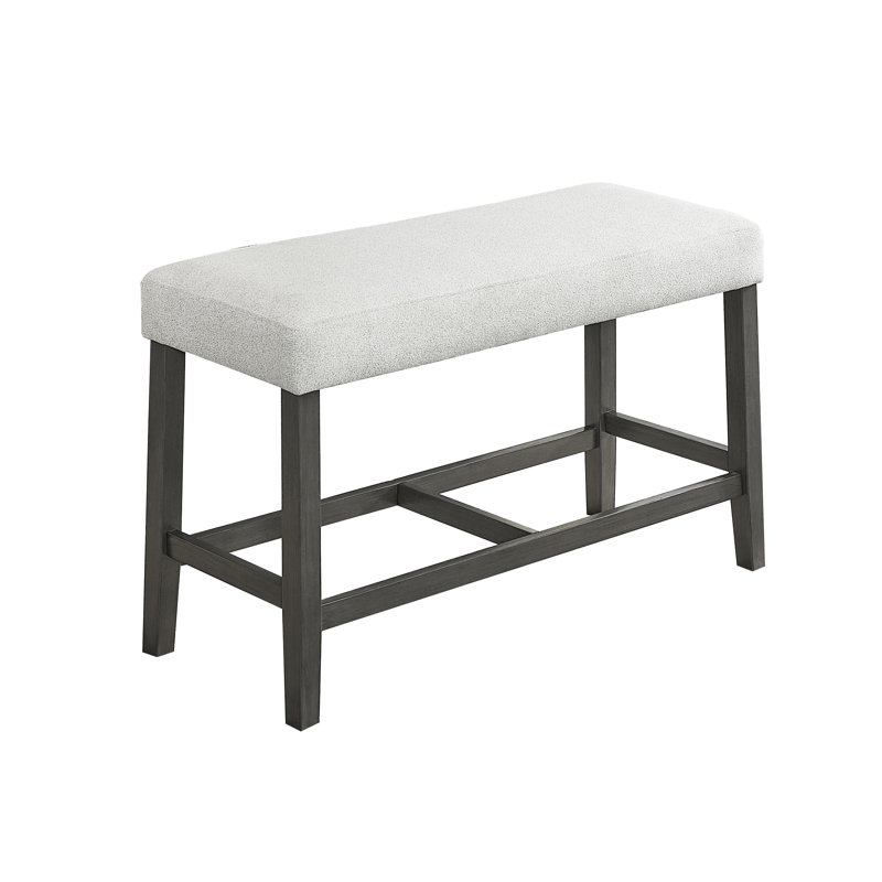 Banc en tissu gris, largeur de 40 po, hauteur de comptoir, structure en bois, 2 sièges, repose-pieds en bois, décoration transitionnelle