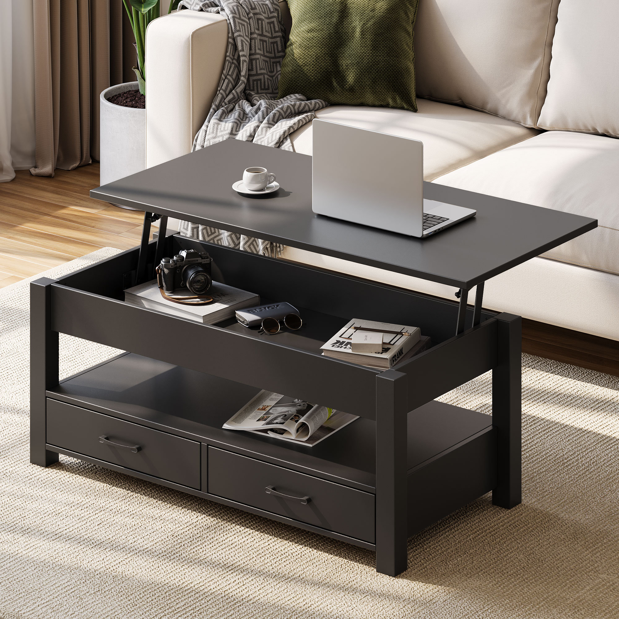 Coffee Table with Storage, Lift Top Coffee Table for Living Room - 18.2" H x 39.4" W x 19.7" D