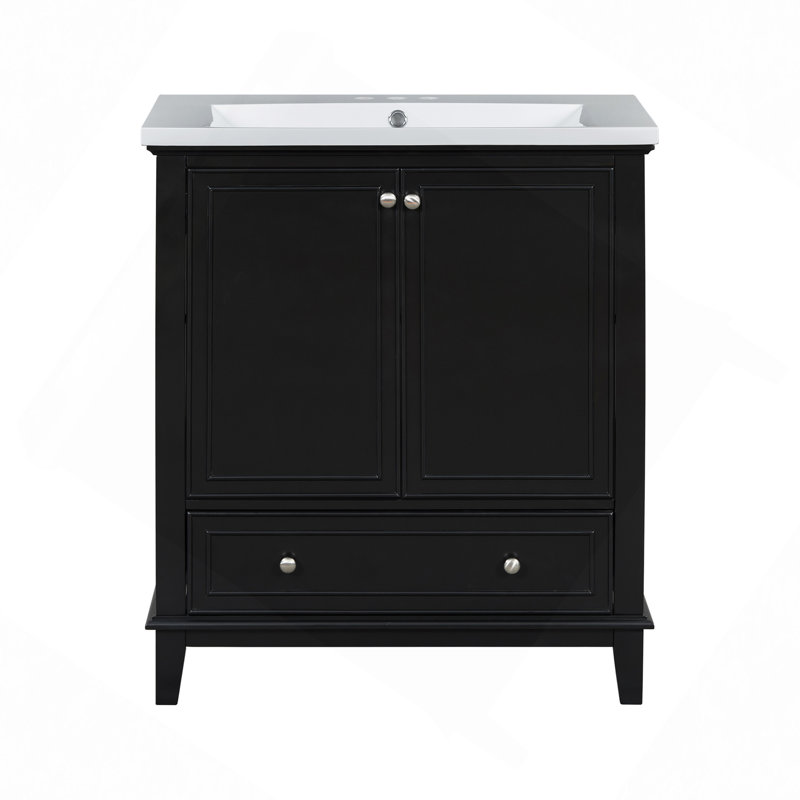 Ensemble de meuble-lavabo 30 po avec lavabo, armoire de salle de bain multifonctionnelle avec portes et tiroir, structure solide et panneau de fibres à densité moyenne
