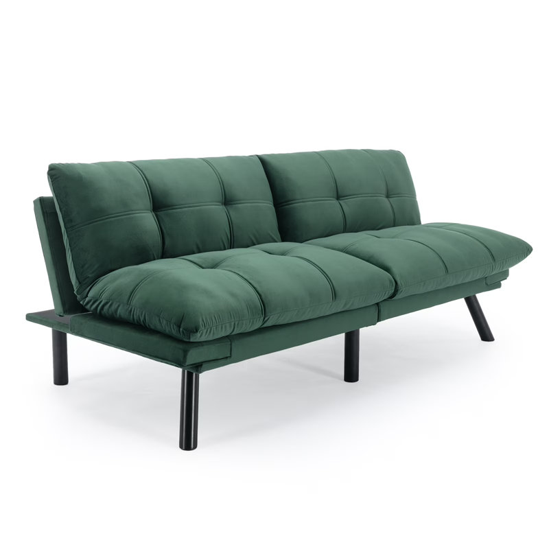 71'' Convertible Folding Modern Sofa Bed with Adjustable Armrest, Emerald Velvet, 29.13'' H x 70.87'' W x 38.6'' D