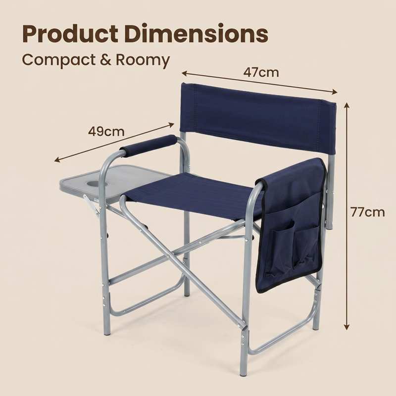 Chaise de réalisateur portable pliante avec table d'appoint, poche de rangement et siège en tissu durable, vert, Green
