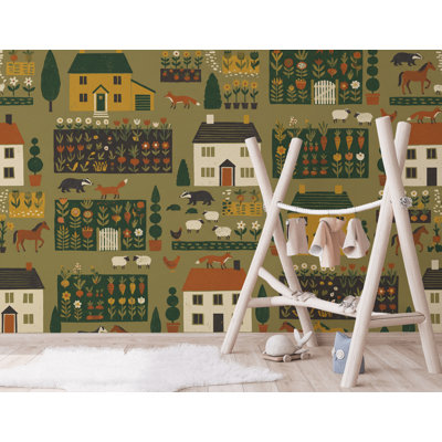 Countryside Wallpaper Farmhouse Folk Art Wall Mural