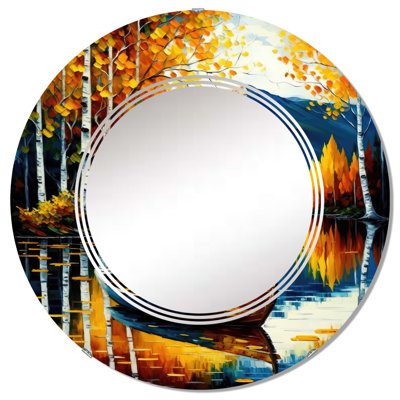 Small Boat On Lake In Fall I - Lake House Cottage Wall Mirror