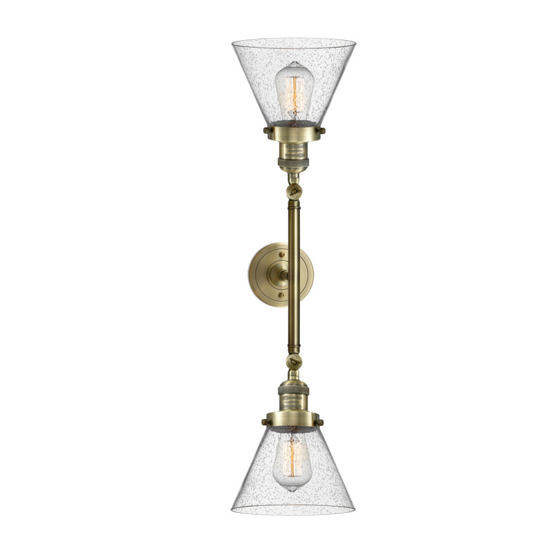 Éclairage pour meuble-lavabo de salle de bain 2 lumières Cone, Grainé, Laiton antique, Ampoule non incluse