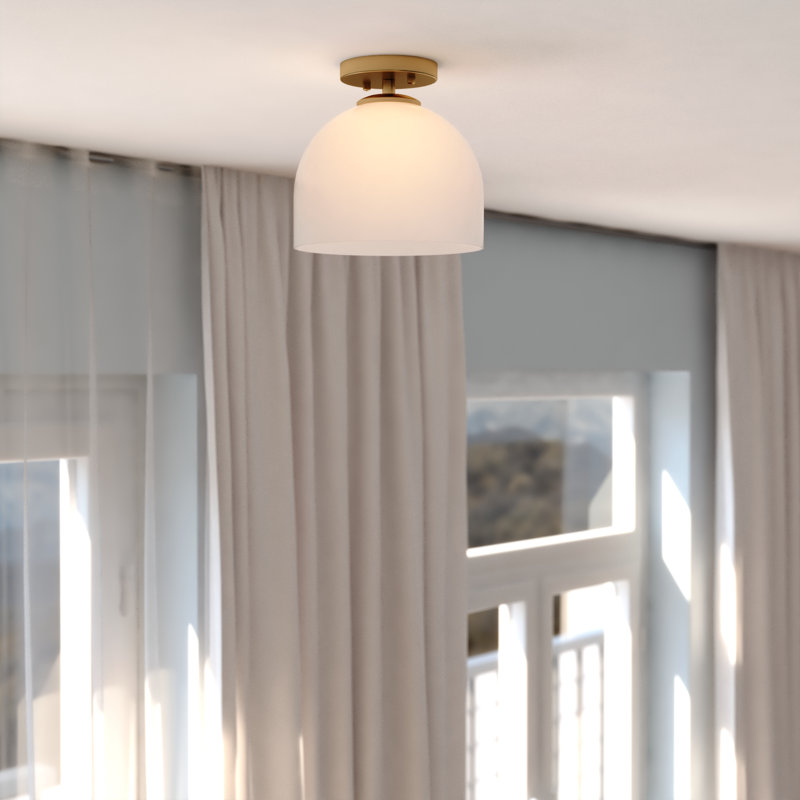 Shelby 9.25-In W  Transitional Semi Flush Mount Ceiling Light Glass, Gold Brass