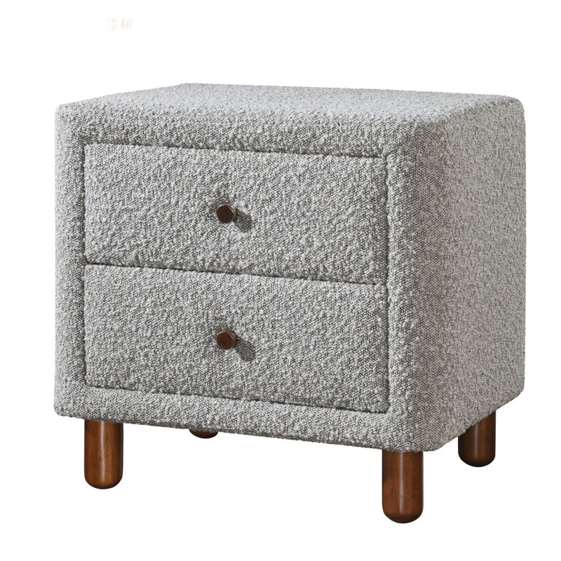 Table de chevet rembourrée à 2 tiroirs Boucle avec courbes douces et tissu texturé pour les chambres à coucher modernes