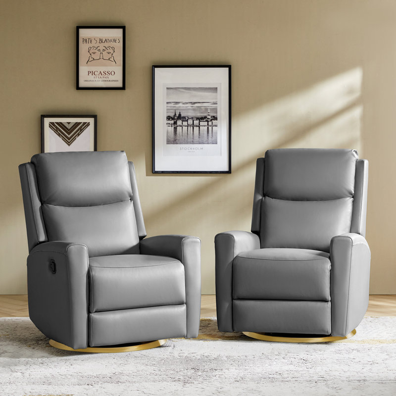 Aylesboro Genuine Leather Swivel Rocker Recliner, Gray
