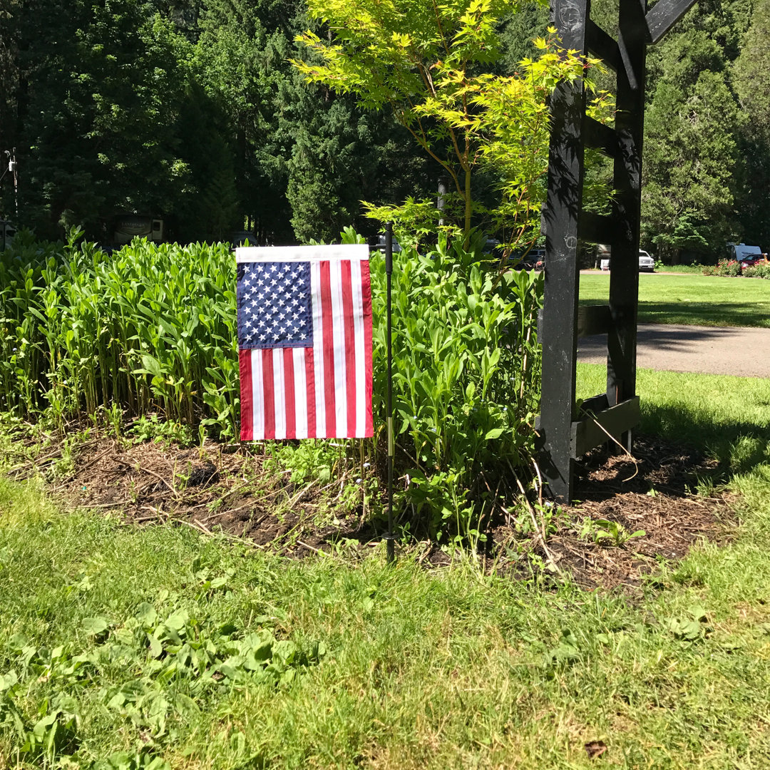 US Flag Embroidered Garden Flag In The Breeze