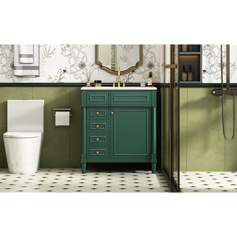 Meuble-lavabo sur pied 30 po avec lavabo, meuble-lavabo autoportant avec porte à fermeture douce et meuble-lavabo avec 2 tiroirs