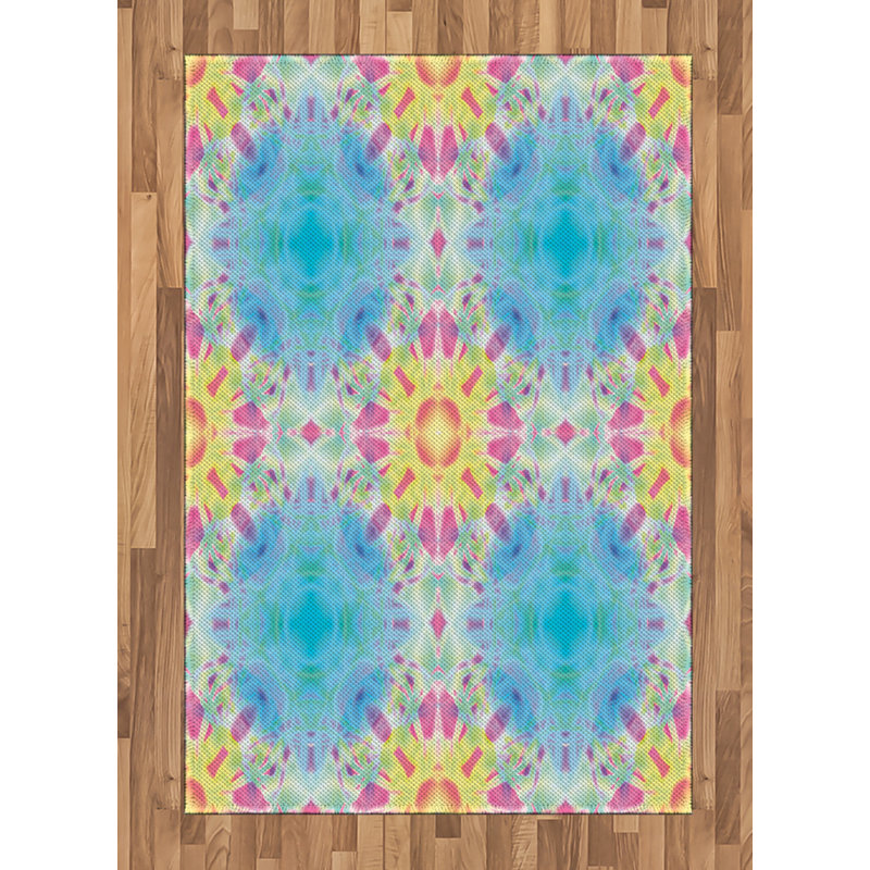 Tapis décoratif à haute densité en fibres de polyester à haute densité psychédélique, Rectangle— 4 pi x 5 pi 8 po