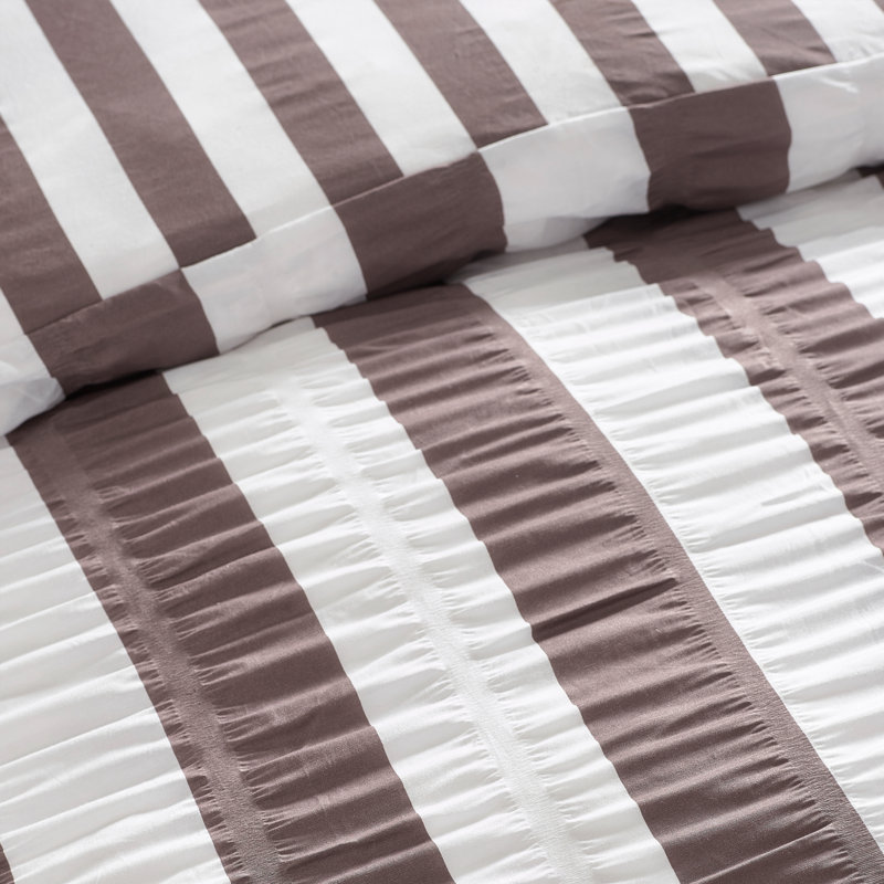 Seersucker Frill Stripe Duvet Cover Set, Double, Chocolate