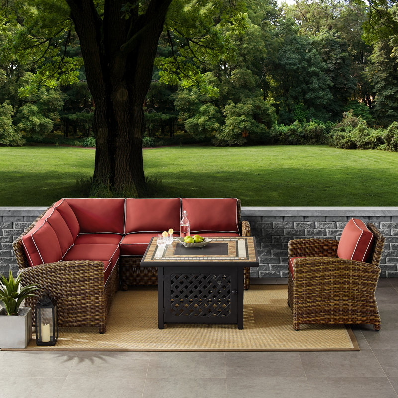 6 - Person Patio Conversation Set with Cushions, Sangria