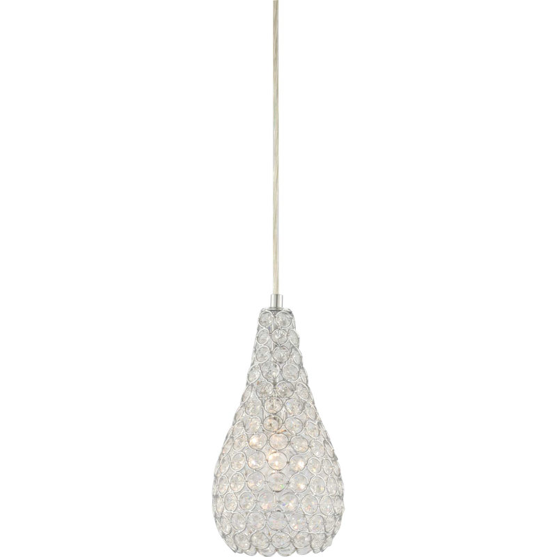 Durstin 1-Light Indoor Chrome Pear/Teardrop Hanging Mini Pendant with Sparkling Clear Crystals
