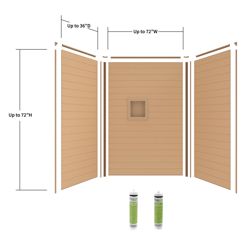 Ensemble de contour mural pour baignoire et douche Bella CORE 2 jusqu'à 36 po x l 72 po x H 72 po, Beige