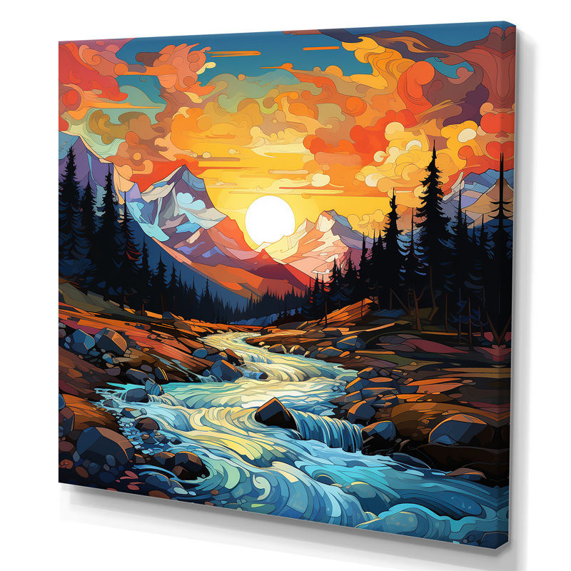 «Sunset Colorful River Mountains Horizon II», art mural fruits, Toile tendue, H 30 po x l 30 po x P 1,5 po