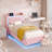 Floating Twin Bed Frame With LED Light, Upholstered Platform PU Leather Bed With Charging Station & Wingback, Diamond Tufted Storage Headboard & Footboard, No Box Spring Needed-229620247-229620243