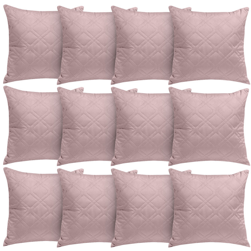 Aspire Homeware Diamond-Pattern Square Velvet Cushion Cover, Pink, Pack of 12