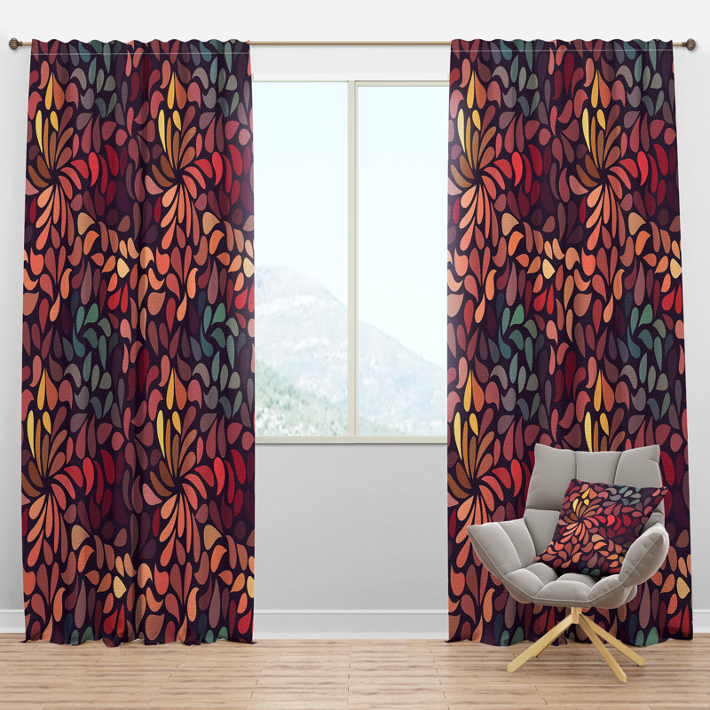Motif floral abstrait - panneau de rideau simple semi-transparent bohémien et éclectique floral, l 52 po x L 90 po