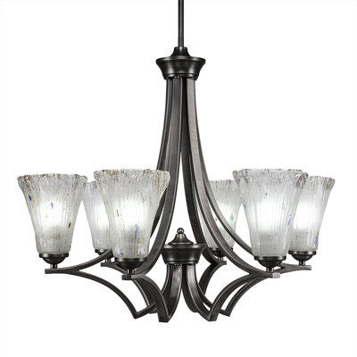 Zilo 6 Light Uplight Chandelier Shown In Graphite Finish With 5.5" Fluted Frosted Crystal Glass