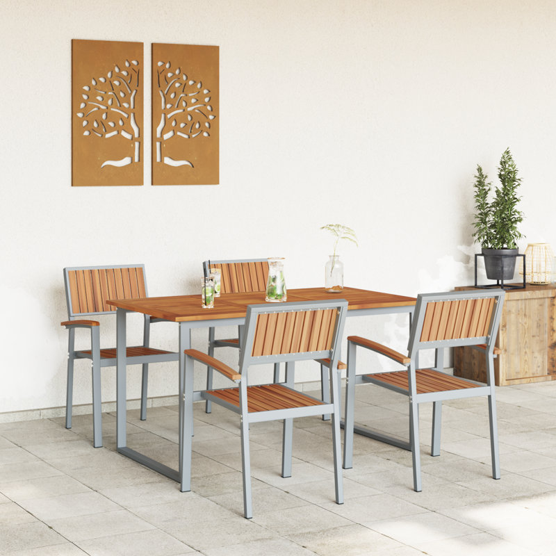 5 Piece Garden Dining Set Grey Steel, 75cm H x 140cm W x 80cm D
