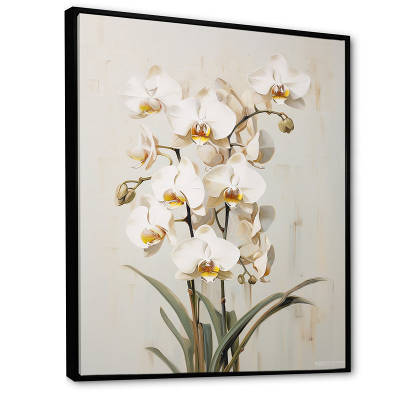 Orchidées beiges tranquillité IV, H 20 po x l 12 po x P 1 po, Cadre flottant noir