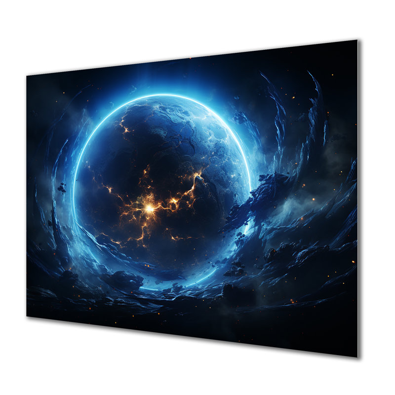 Blanc et bleu, espace cosmique II, art mural, H 12 po x l 20 po x P 1 po