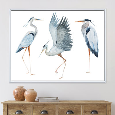 Heron Bird Canvas Wall Art, Coastal Wildlife Painting Print - Heron Birds II