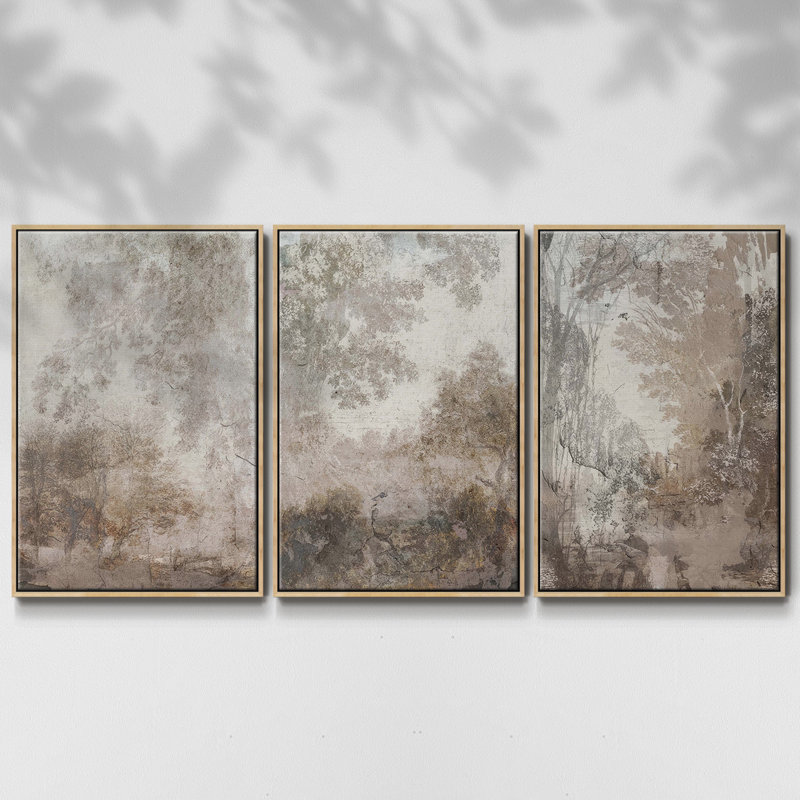 " Antique Pine Cones I " 3 - Pieces, 27" H x 54" W, Natural