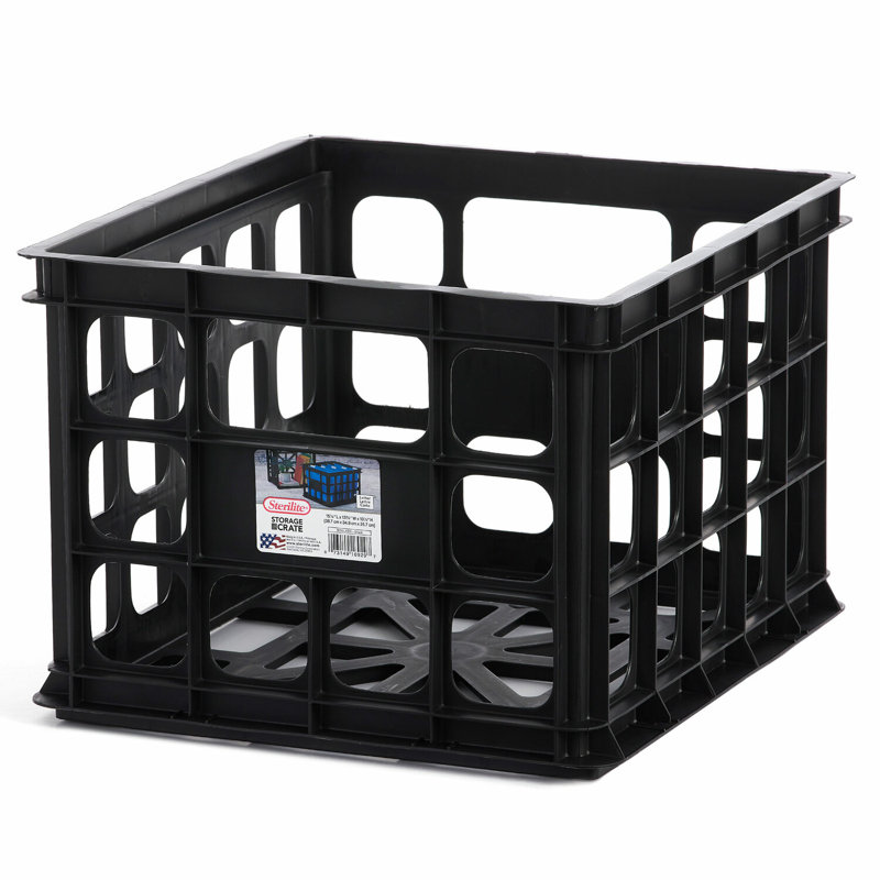 Sterilite Storage Crate, Stackable Plastic Bin Open Basket with Handles, White, 18