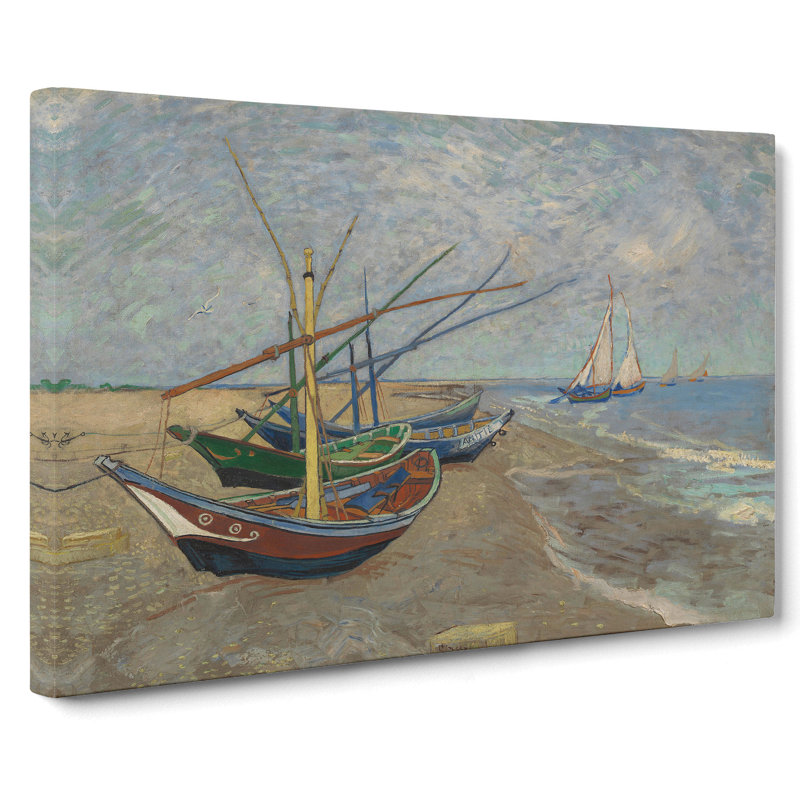 Fishing Boats on the Beach by Vincent Van Gogh - Wrapped Canvas Painting, 40cm H x 60cm W x 3cm D