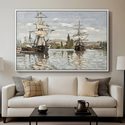 Navires à cheval sur la seine à Rouen, 1872 - Claude Monet, toile tendue avec châssis