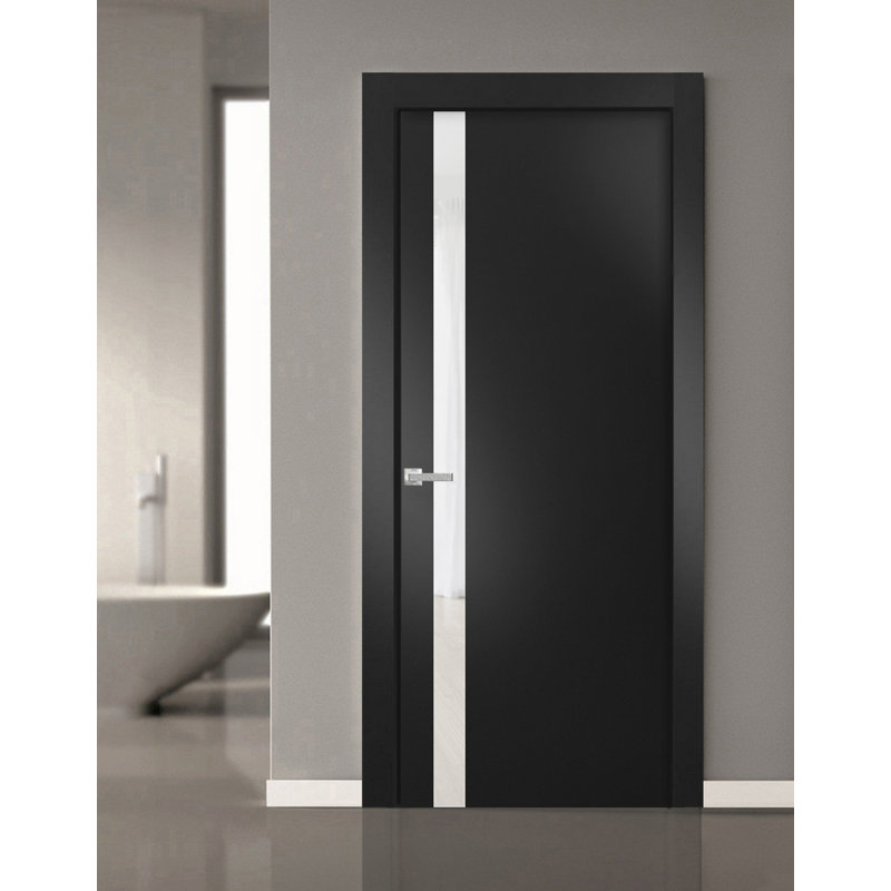 Porte française unie à l'intérieur | Planum 0040 avec verre | Poignée simple à panneau régulier | Portes de salle de bain robustes