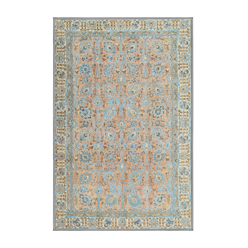 Tapis oriental orange / bleu Rigmor, Rectangle 7 pi x 9 pi