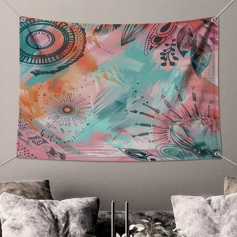 Tapisserie murale abstraite - art mural, H 68 po x l 80 po avec 4 œillets